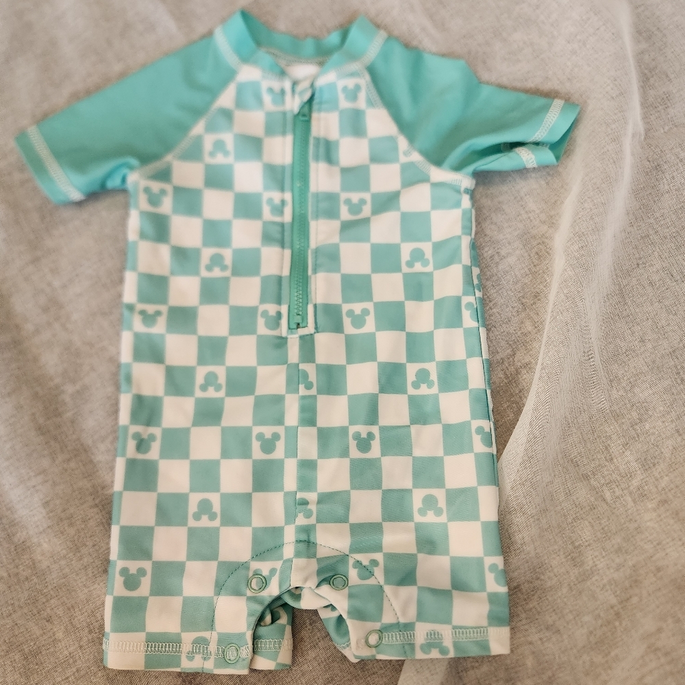 Mickey Mouse Short Sleeve Rashguard Swimsuit Size 6Months & 12 Months